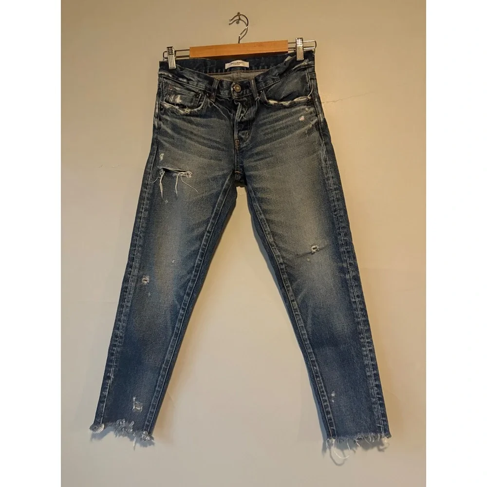Moussy Vintage Distressed Medium Wash Straight Leg Jeans Size 25 - Picture 2 of 11